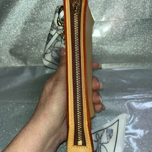 Louis Vuitton Calfskin Leather Pochette Chain Wristlet
